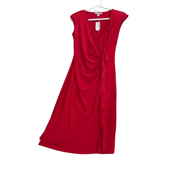 Dress Barn NWT Short Sleeve Faux Wrap Sexy Fitted Cocktail Dress in Red Size 4 - Picture 3 of 11